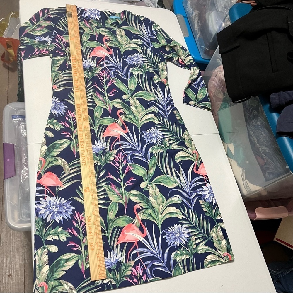 J. McLaughlin Sophia Dress in Flamingo Palm Blue Medium D2 - Picture 6 of 7